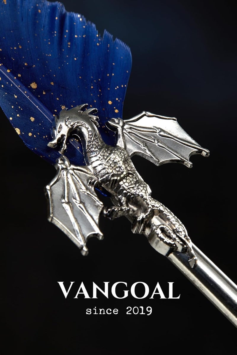 VANGOAL Dragon Quill Pen & Ink Set, Vintage Dragon Feather Dip Pen Gift Set for Writing, Drawing & Desktop Decoration (Ice Blue) - Image 2